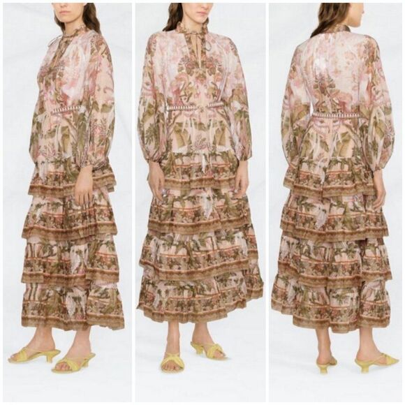 💕ZIMMERMANN💕 Lyre Ruffle Tiered Billow Sleeve Midi Dress ~ Spliced US 6 NWT - Picture 8 of 16